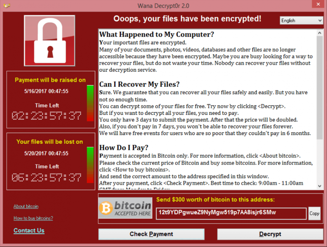 Wannacry wiadomość na komputerze