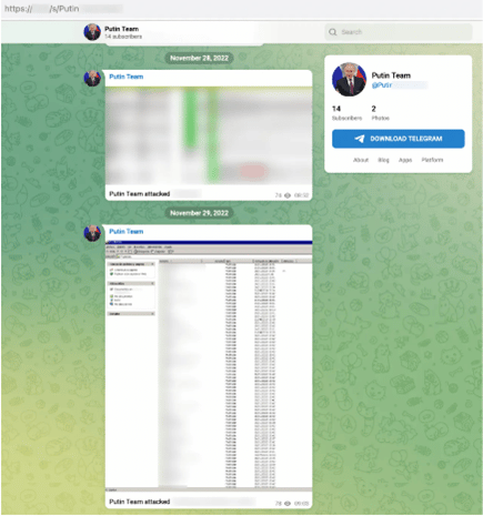 Grafika 6. Kanał ransomware Putin na platformie Telegram.